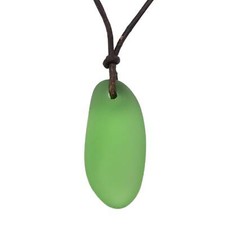 Hawaiian Sea Glass Necklace, Leather Cord Peridot Green Chunky Sea Glass