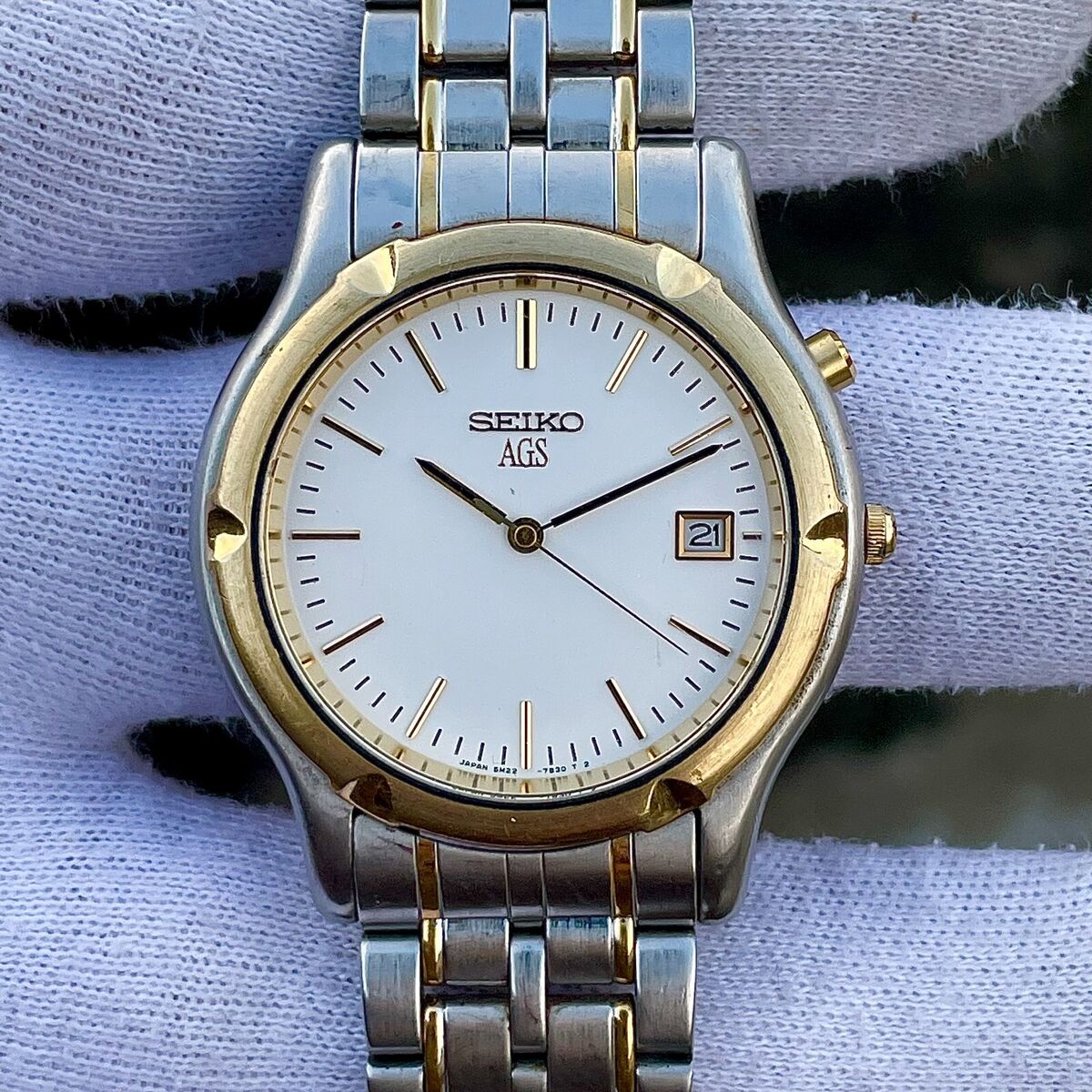 Vintage Seiko AGS Kinetic Two Tone Men's Watch 5M22-7A90 | eBay