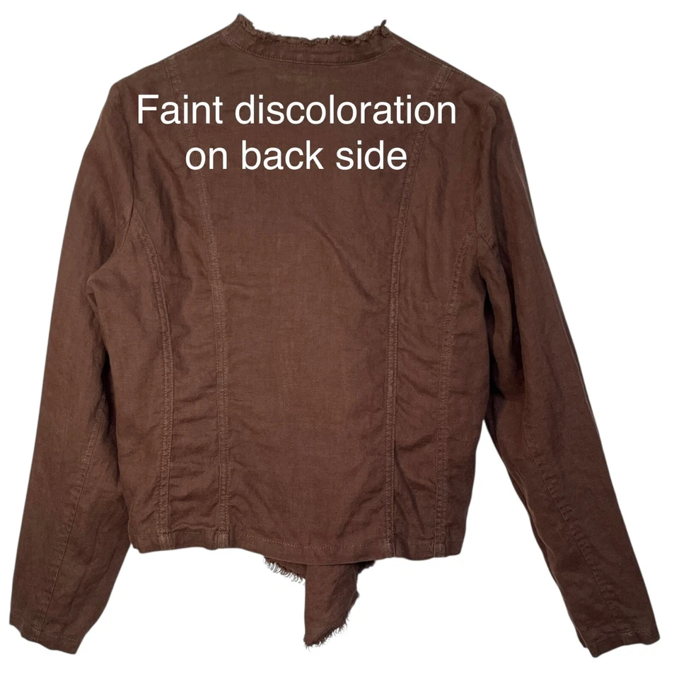 Cárdigan de mujer INC International Concepts frente abierto talla L marrón 100 % lino Foto 3 de 4