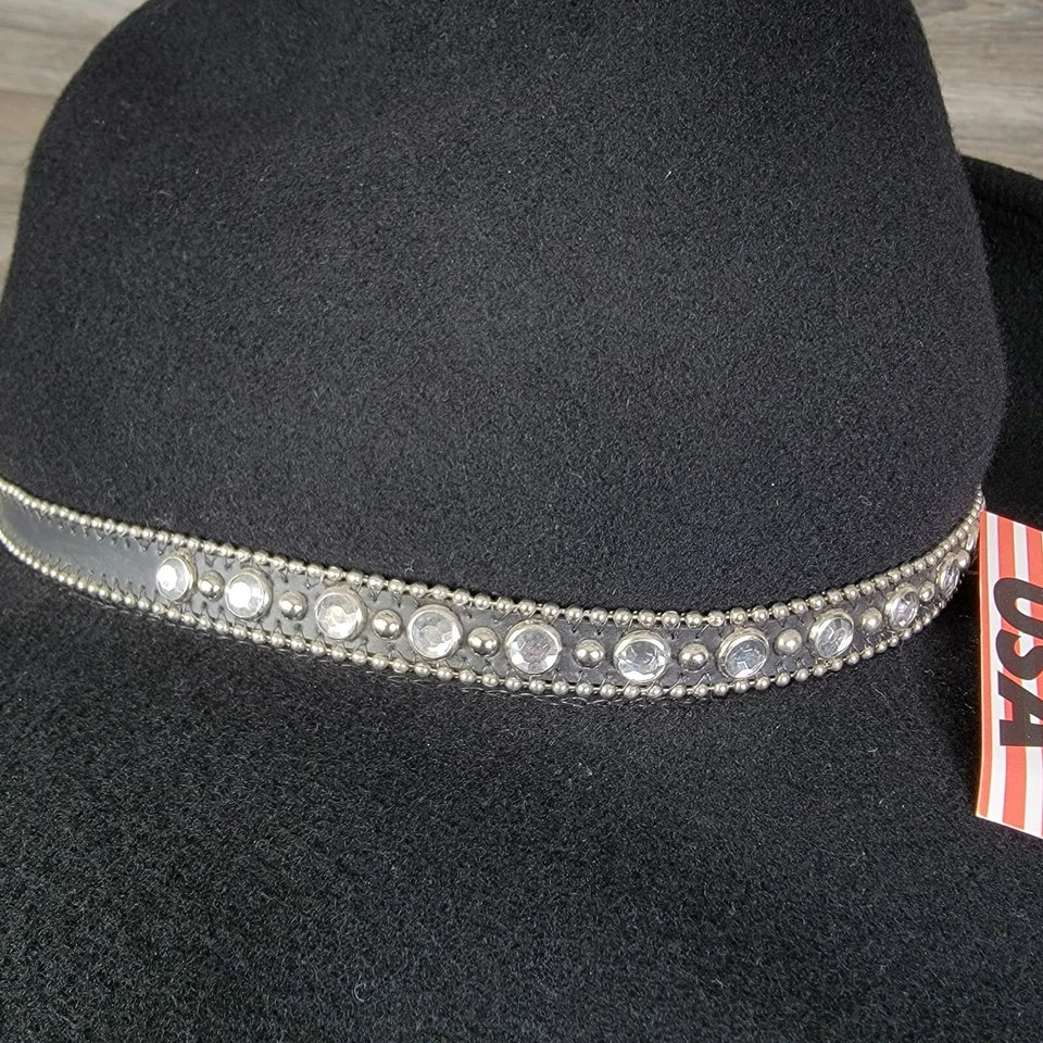 Nuevo sombrero para mujer Rodeo King talla grande L negro terciopelo estrás cinturón vaquera EE. UU. Foto 3 de 4