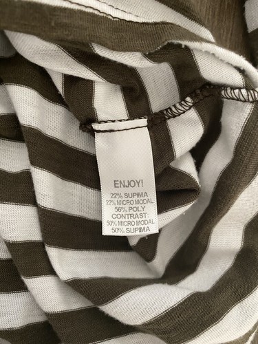 MICHAEL STARS Striped Long Sleeve Top Supima OS Fits Most Olive Green White - Afbeelding 5 van 7