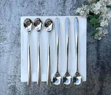 6 Piece Set Long Handle Spoon 8.5 inch Ice Tea Spoon Premium 18/10 Stainless ...