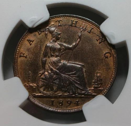 GREAT BRITAIN England Farthing 1/4 Penny 1894 NGC MS 62 BN UNC Queen Victoria