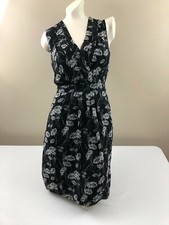 Banana Republic Dress Black White Floral Flowers V Neck Sleeveless Size 0