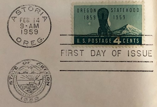 Busta Vintage 100° Anniversario Oregon Statehood 1959 Primo Giorno Copertina Timbro - Foto 6 di 11