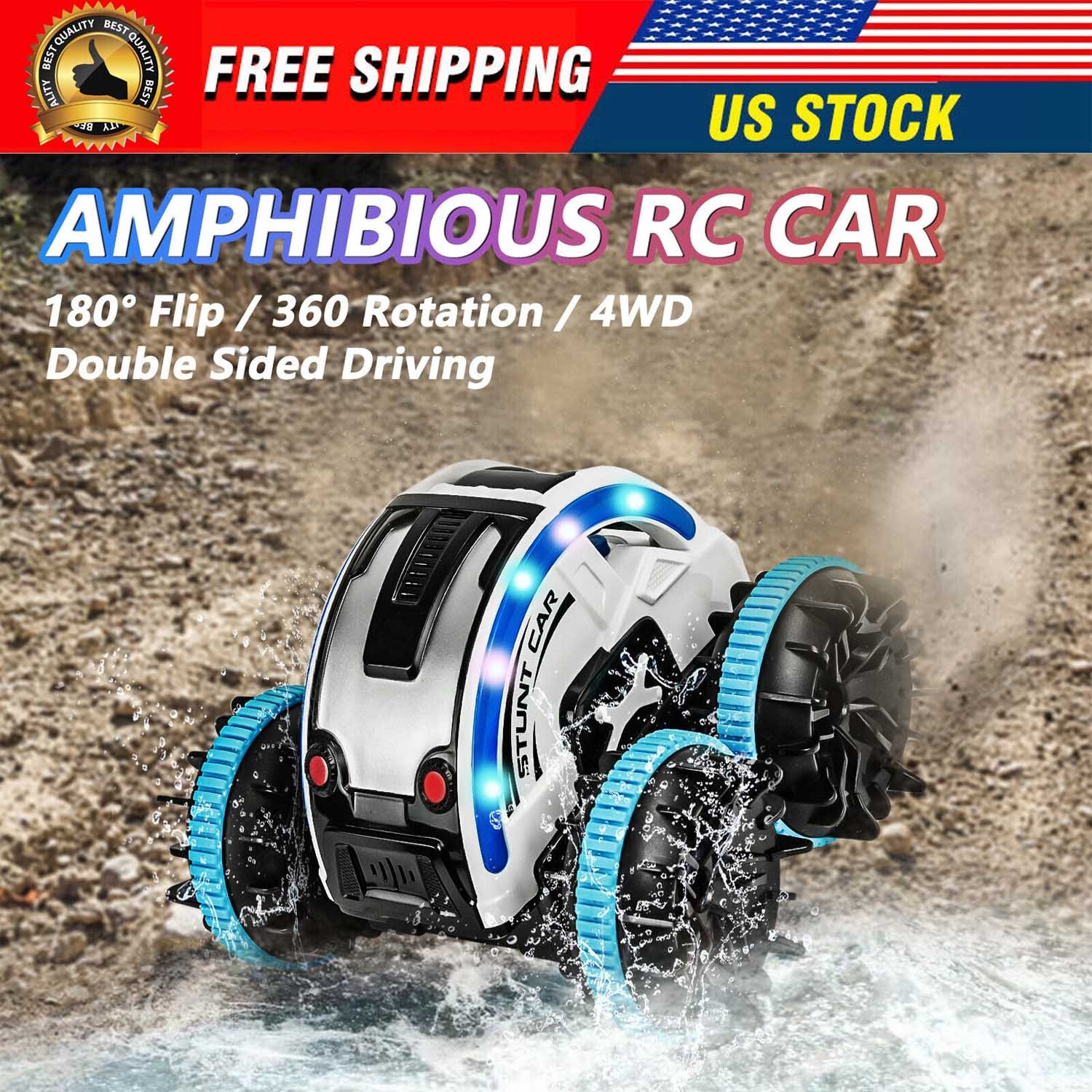 Toy 2.4ghz 4wd Amphibious Rc Stunt 360&deg; Rotating Off Road C