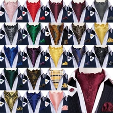 Designer Vintage Mens Cravat Ascot Scarf Tie Set Hankie Cufflinks Wedding Formal