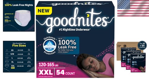 Large Size Girls Bedwetting Underwear 54 Count Nighttime Incontinence Protection - Picture 2 of 11
