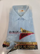 Vintage Light Blue Button Up Long Sleeve Dress Shirt No Iron Soil Resist 16-33