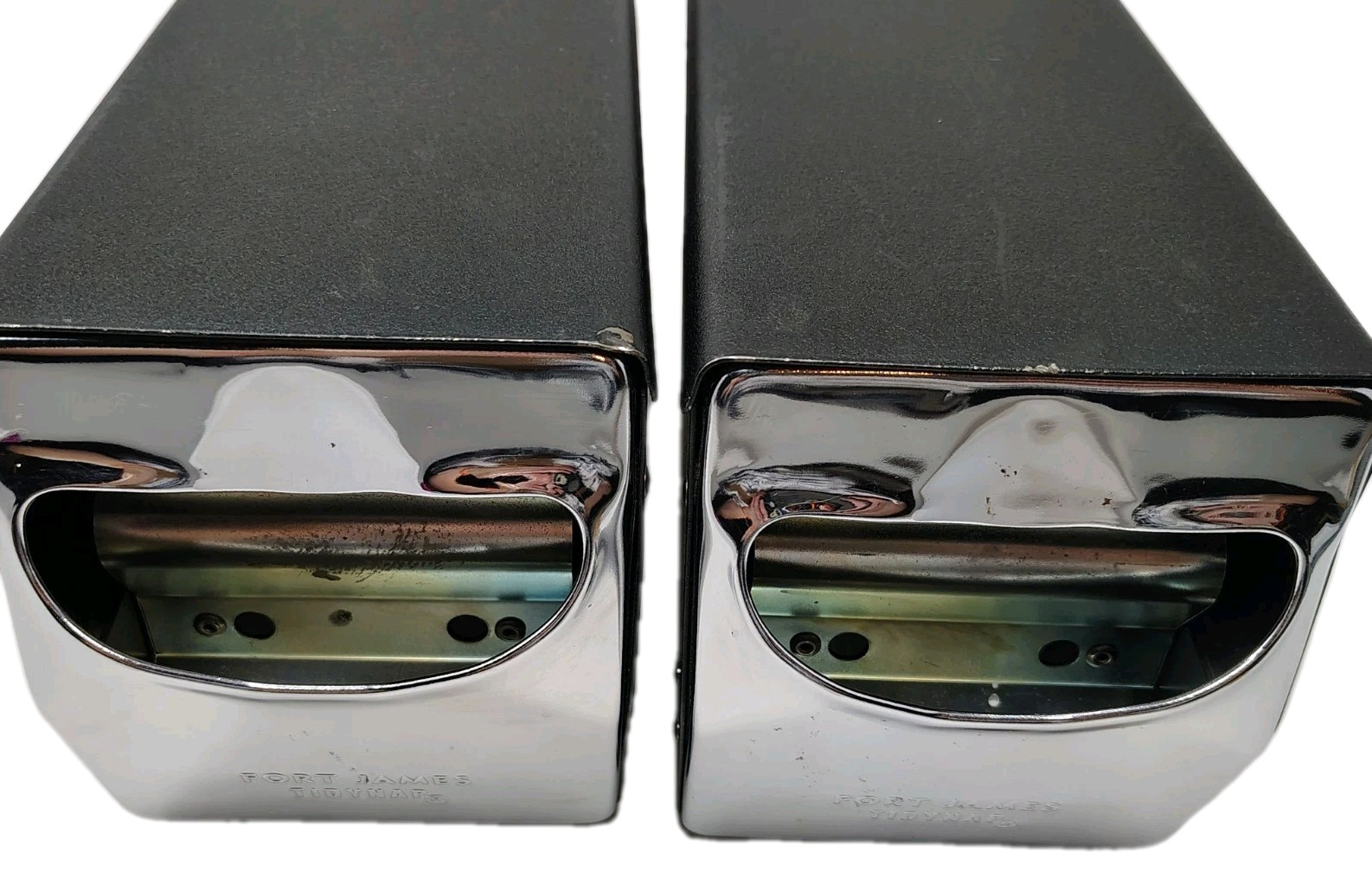 VTG TidyNap Chrome Napkin Dispenser Silver Black Retro MCM Restaurant Diner SET