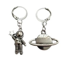 Astronaut Charm Earrings, Creative Planet Lever Back Earrings, Space Themed Smal