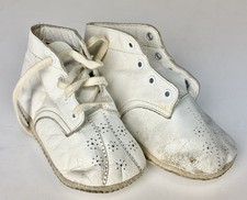 Vintage Baby Leather Crib Shoes Infant Size 2 3 White High Top