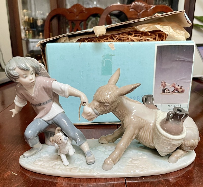 Vtg Lladro Boy & Dog Pull Stubborn Donkey Mule  5178 Mint Juan Huerta ORIG.BOX!