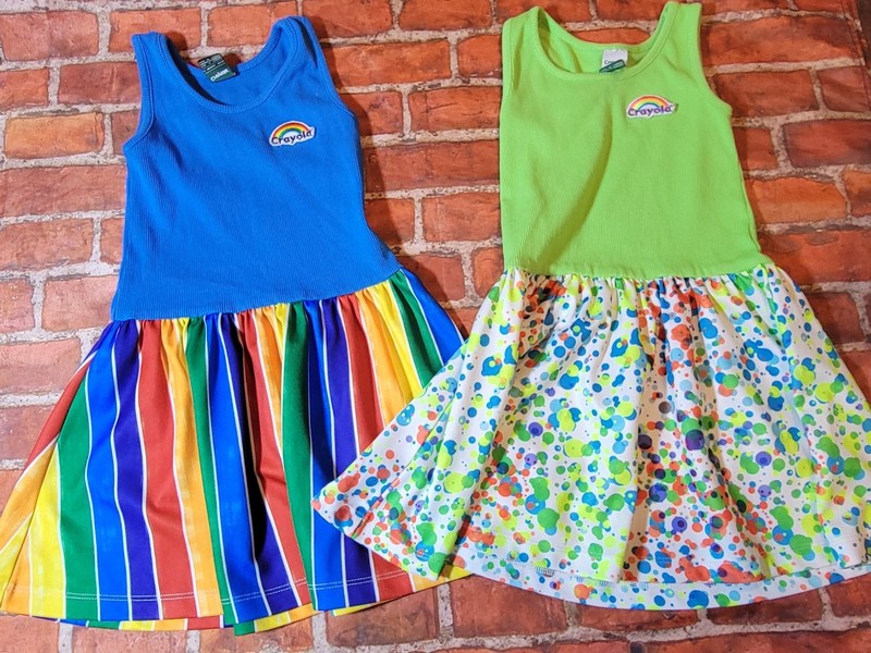 Crayola Girls Dress Lot 2pc Sz 3 4 Rainbow Stripe Paint Splatter Tank 3/4 3t 4t