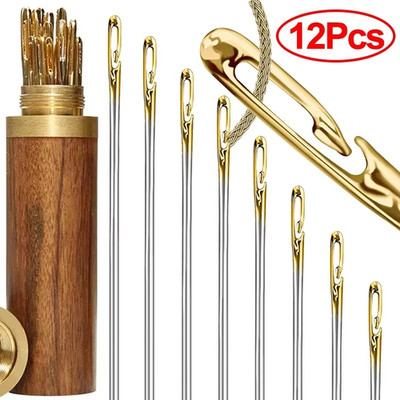 12pcs Self-Threading Sewing Needles for Easy Darning & Stitching - Sewing Access