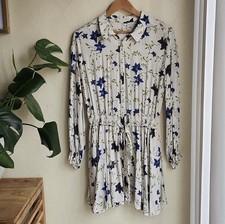 Free People Lighten up Floral Shirt Dress Smocked Lined Long Sleeve S
