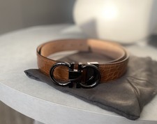 1,550 Ferragamo Adjustable Crocodile Leather Gancini Belt NWT 100 AUTH SIZE 95