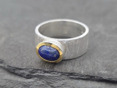 925 Sterling Silber Schmuck Lapislazuli Ring Oval, Cabochon   blau Größe 56