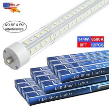 12 Pack 8 Ft Led Light Bulbs Single Pin T8 T12 Led Tube Light 144W 18000Lm 6500K
