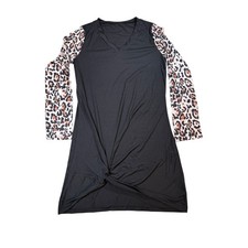 NWT Cupshe Black Leopard Long Sleeve Dress Size Medium Twist Hem Stretchy