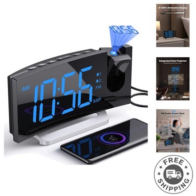 Stylish Projection Alarm Clock with FM Radio & USB Charging   Dual Alarms
