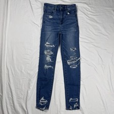 American Eagle Highest Rise Jegging Crop Jeans 00 Distressed Blue Stretch