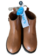Carter's Ankle Boot Faux Leather, Side Zip/Decor, Brown, Girl Toddler Size 8M