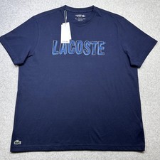 Lacoste Ultra Dry Sport T Shirt Mens XXL 7 Navy Blue Logo Graphic Tee Casual