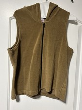 Vintage Nicolette New York Mustard Yellow Hooded Vest Size L Made In USA