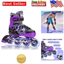 Stylish Purple Inline Skates with LED Light-Up Wheels for Kids - Adjustable Fit