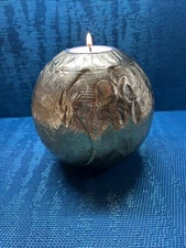 Embossed Brass Gold Tone Tea Light Holder Boho Rustic Floral Vases 5” India