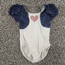 Weissman Girls Sz IC Dance Leotard Patriotic Red White Blue Heart Rhinestone