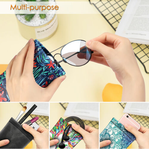 Portable Squeeze Top Eyeglasses Pouch Vegan Leather Glasses Case Sunglasses Bag - Picture 5 of 38