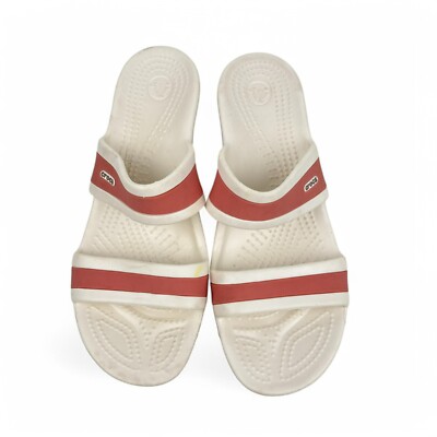 CROCS Women's Shima Wedge Sandals 9 Pink and White Slides Double Strap Slip On