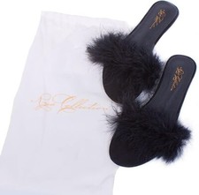Rya Collection Feather Trimmed Slippers Black Size XS/S
