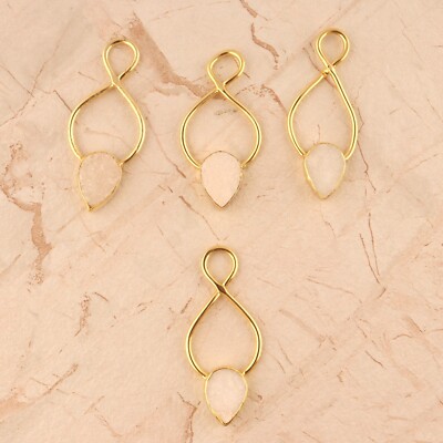 Pear Stone White Sugar Druzy Yellow Gold Plated DIY Pendant Connectors Lot 4 Pcs