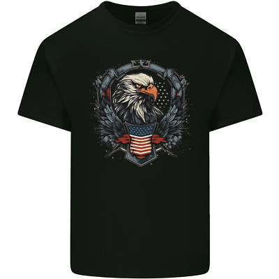 American Eagle mit USA Flagge Schild Kinder T-Shirt Jungen Mädchen