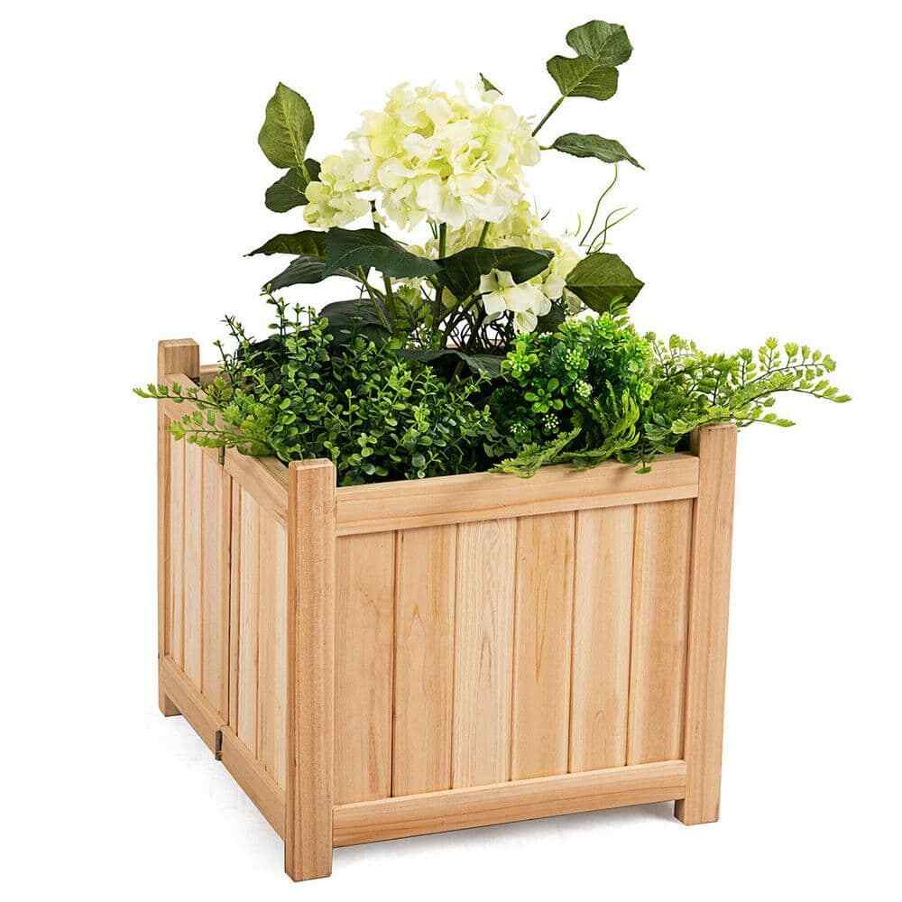 15 in. L x 15 in. W x 14 in. H Beige Wood Square Flower Planter Box Raised Veget