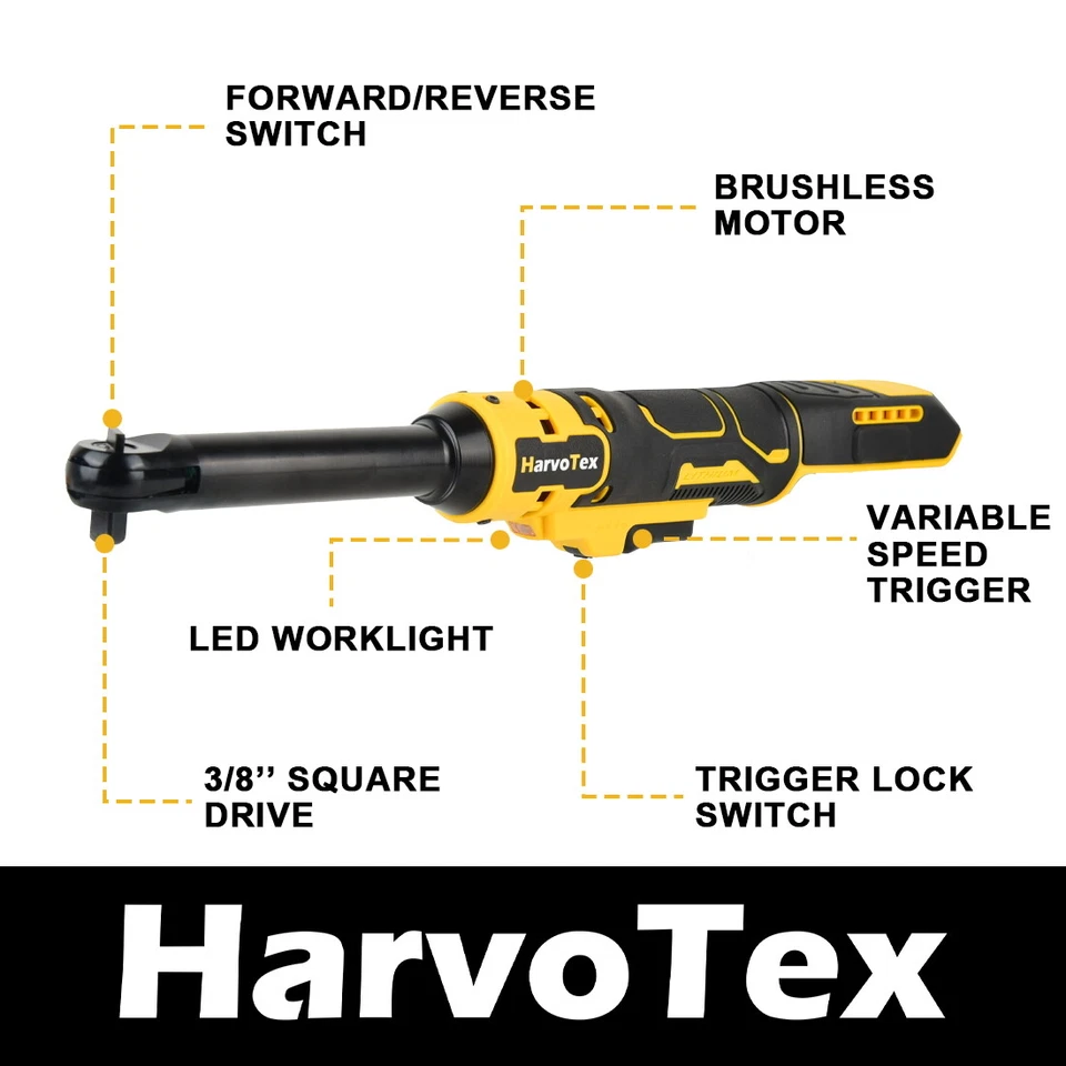 Llave de trinquete inalámbrica extendida para batería DEWALT 20V MAX 3/8" 88NM 65 pies-lb Foto 2 de 4