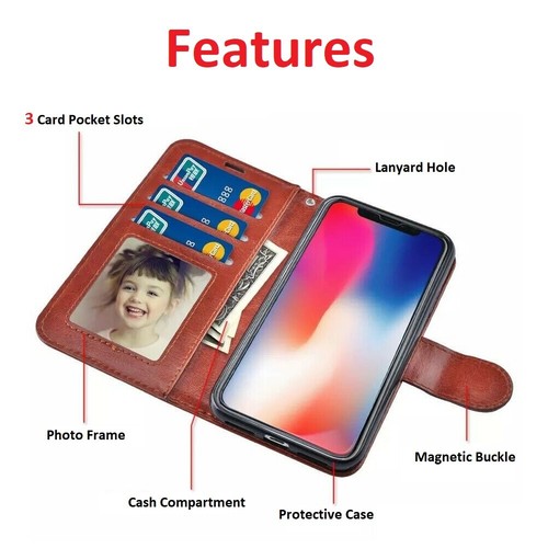 Coque pour iPhone 12 Mini XR XS 11 Pro Max - Support Portefeuille Cuir Emplacement Carte - Photo 3 sur 9