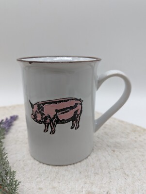 Farmhouse Pig Piglet Farm Animal Bacon Coffee Cup Mug Pink Enamel Shabby #1