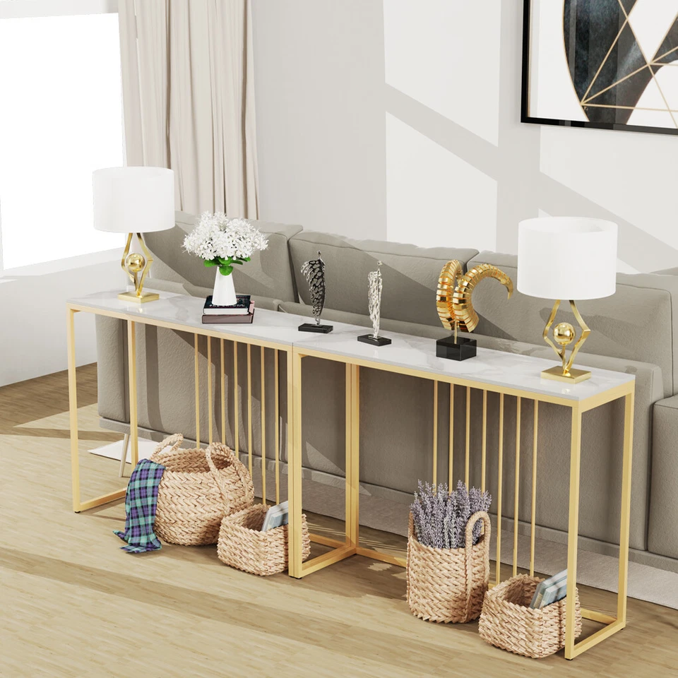 Marble Coffee Table Side End Tables Bedside Tables Furniture w Solid Metal Frame - image 3 of 4