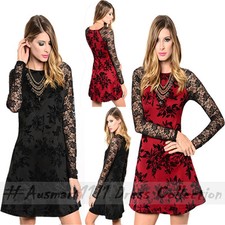 Floral A Line Skater Black Mesh Long Sleeve Formal Evening Cocktail Party Dress
