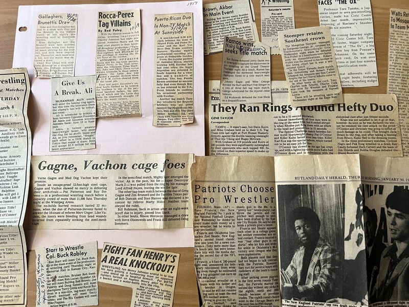 Vintage Wrestling Clippings New England Patriots Russ Francis Results NWA AWA