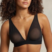 POLO RALPH LAUREN MESH PLUNGE UNLINED BRALETTE BRA BLACK LARGE NWOT