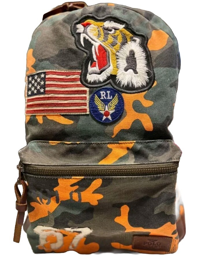 POLO RALPH LAUREN Tiger Green Camo Canvas Rucksack Backpack Used