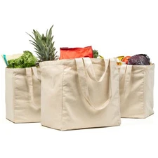 3 Pack Reusable Canvas Grocery Shopping Bags w/ Handles Foldable Tote Bags