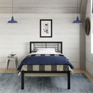 Modern Industrial Twin Size Metal Platform Bed Frame Headboard