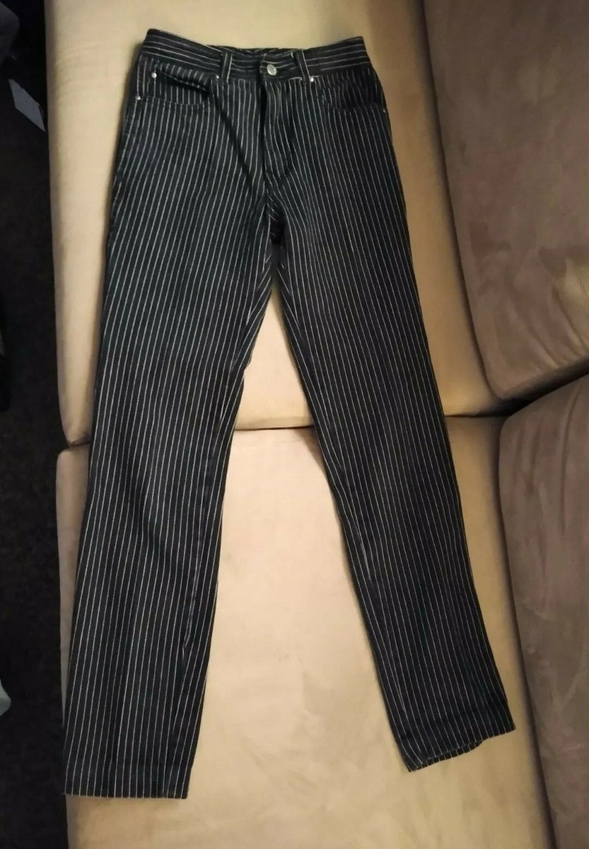 Vintage 80s Black Denim Jordache Pinstripe/Railroad Stripe Vintage 80s Black Denim Jordache Pinstripe/Railroad Stripe