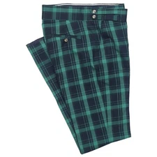 Mens Gurkha Pants 34 Navy Blue Green Plaid Wool Slim Fit Flat Front Trousers